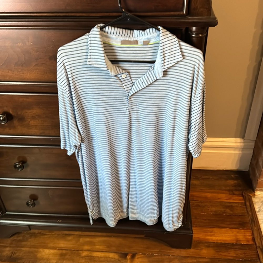 Blue striped golf polo